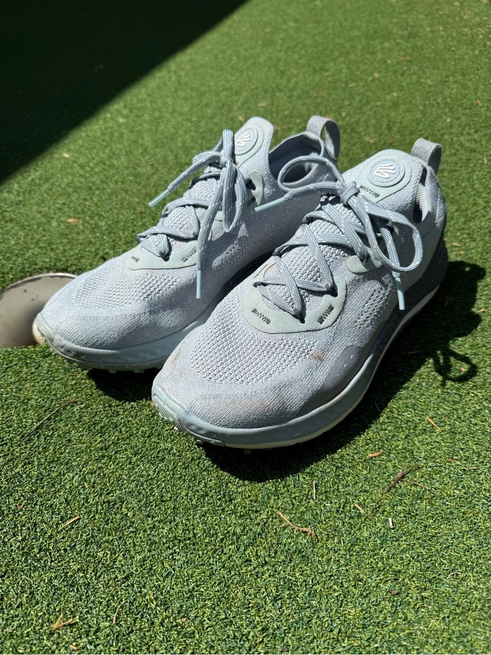 Under Armour Steph Curry golf shoes Light Gray/Seafoam Kids' size 7 - Picture 2 of 6